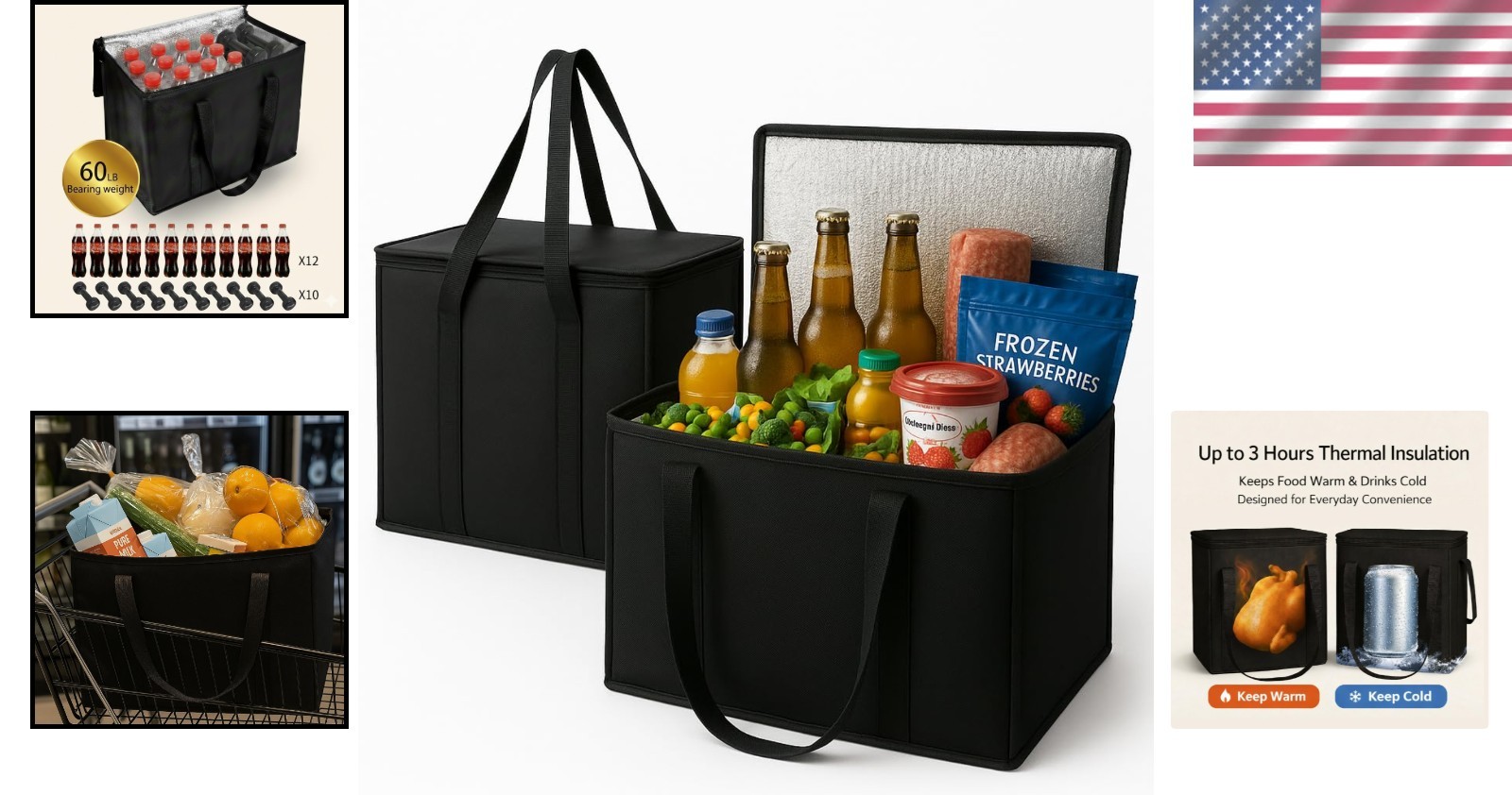 2-Pack XL-Large Insulated Grocery Bags – Perfect for Hot & Cold Food Transport