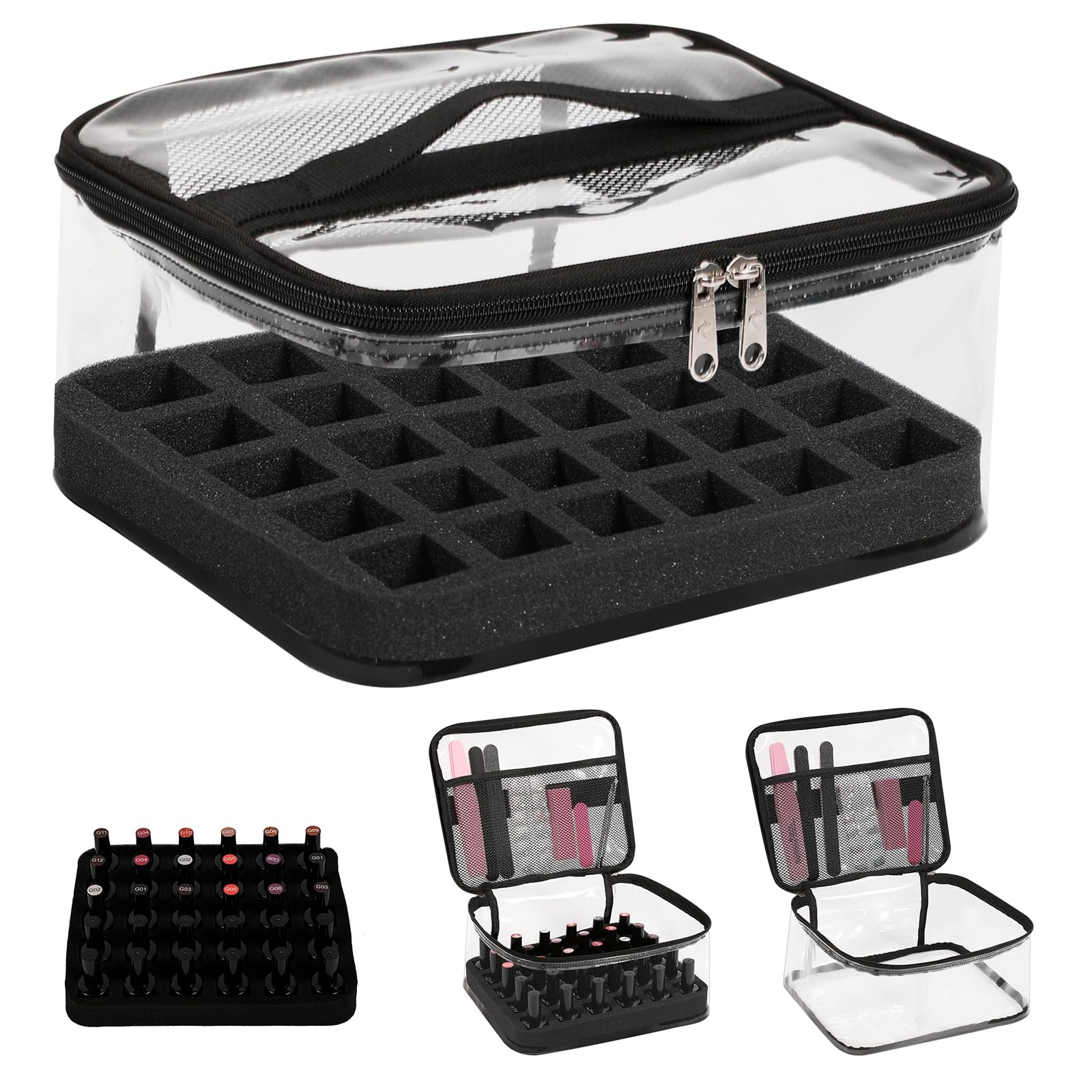 Beloving Nail Polish Organizer Bag Holds 30 1 Count (Pack of 1), 2.Black