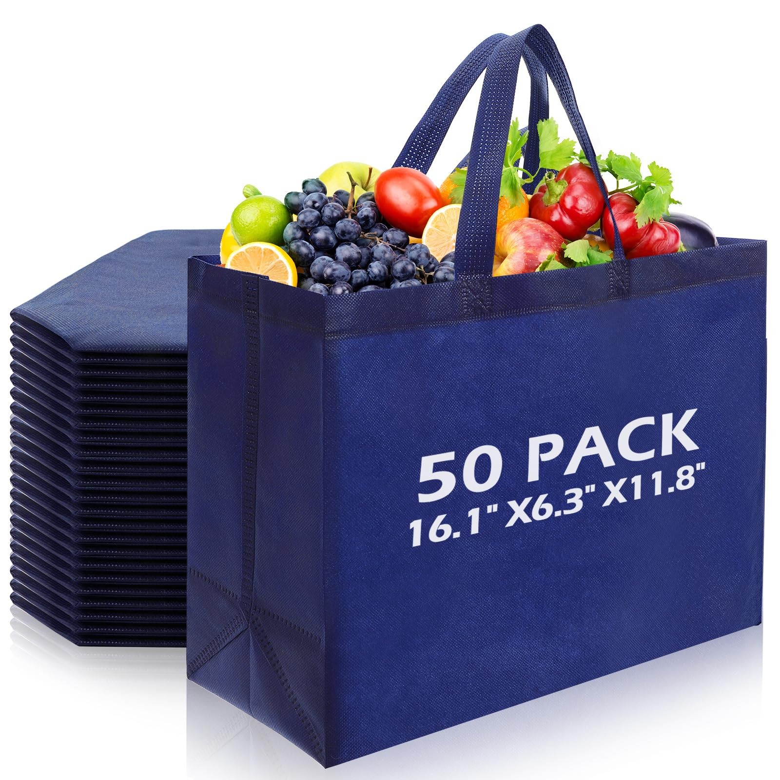 Yoojahow 50 Pcs Reusable Tote Bag with Handles Bulk Extra Large Non Woven Gro…