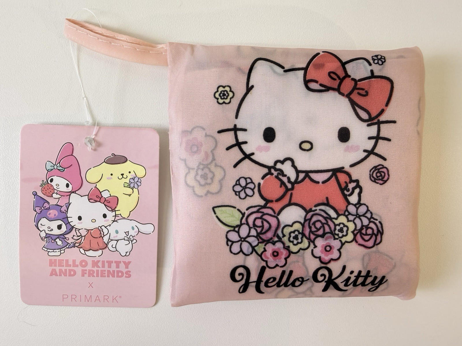 New Primark Hello Kitty Reusable Fold Tote Bag Pink Folding Foldaway Sanrio NWT