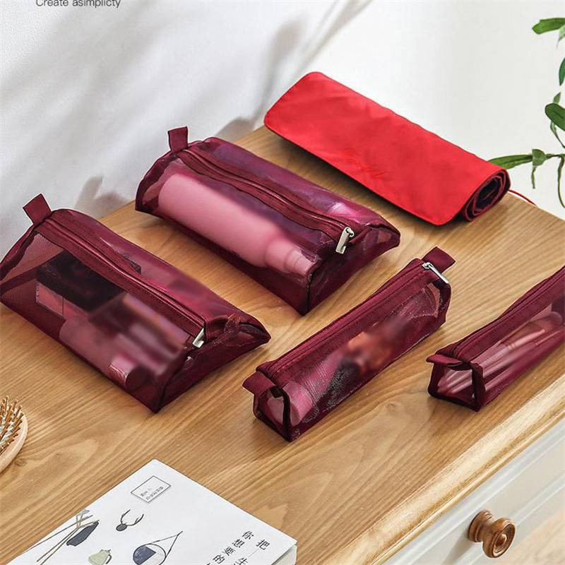 Cosmetics Pouch Bag For Women Cosmetic Nylon Bag Ladies Foldable Zipper Mesh