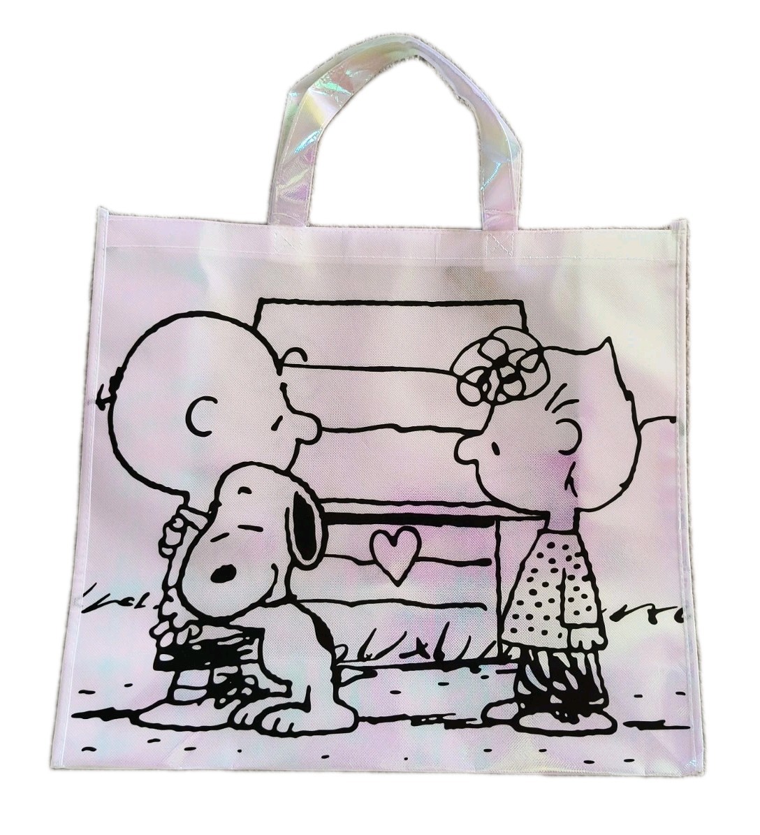 Peanuts Snoopy Reusable White Iridescent Jumbo Shopping Gift Bag Handled NWOT!