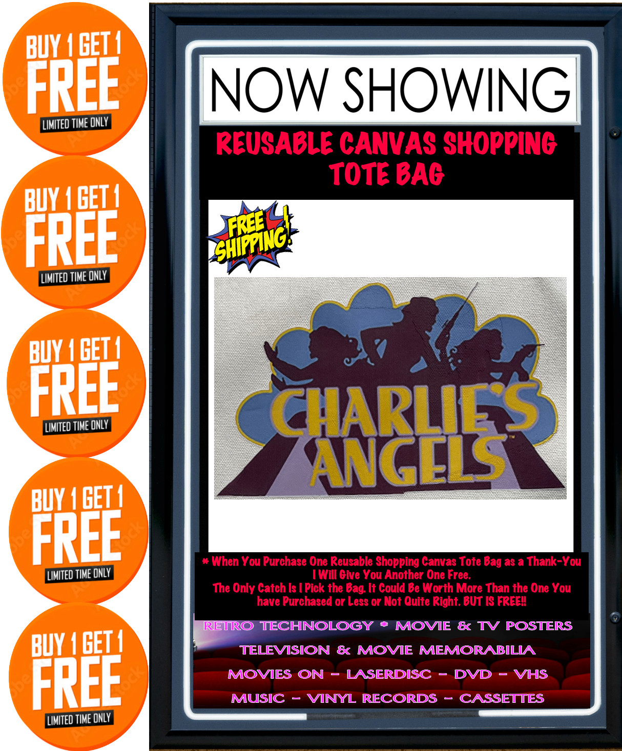 Charlie’s Angels TV Show – Reusable Canvas Tote Bag Double Handles – Free Post