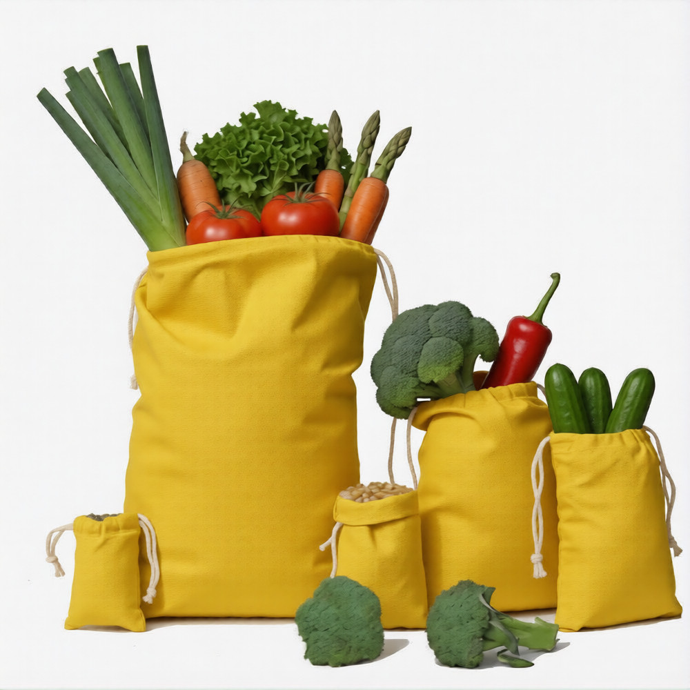 CharkaBags – 4 x 6 Inches Yellow Reusable Drawstring Muslin Bags Premium Quality