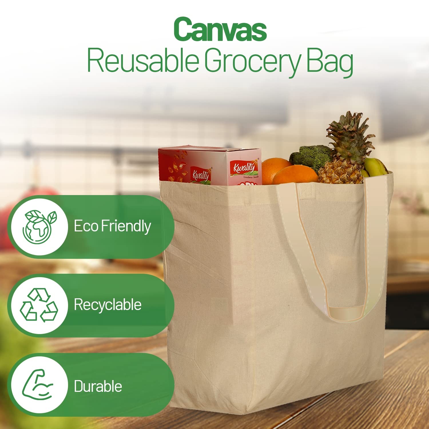 Greenmile 6 Pack Canvas Reusable Grocery Bags – Cotton Canvas Grocery Bag Cloth
