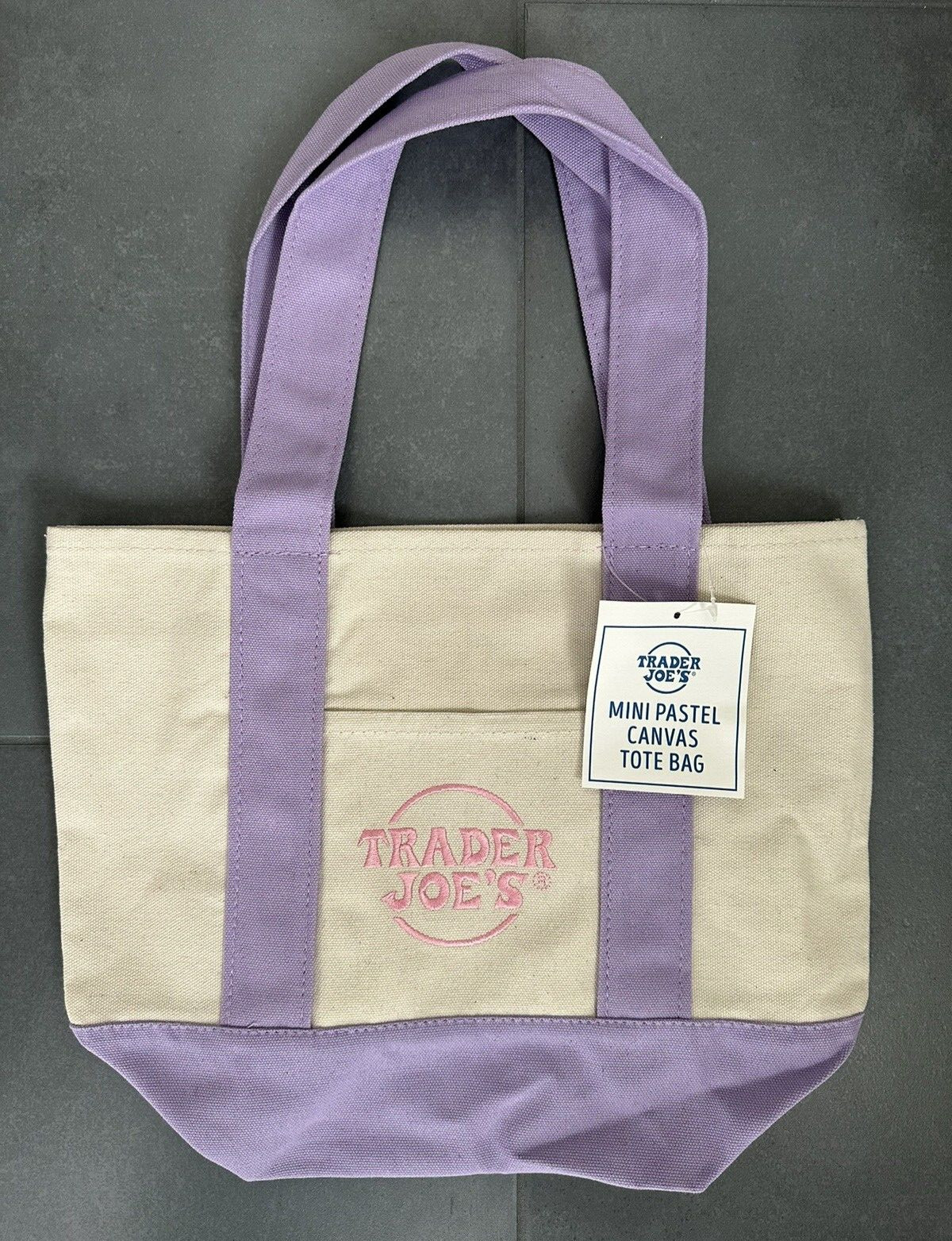 Trader Joe’s Mini Pastel Canvas Tote Bag Lavender Limited Edition NEW WITH TAGS
