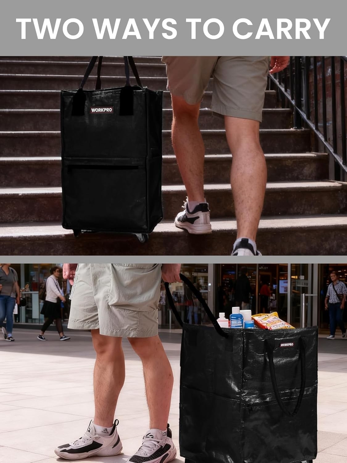 WORKPRO Folding Trolley Reusable Grocery Bag Heavy Duty Roll Wheels Shopping Bag