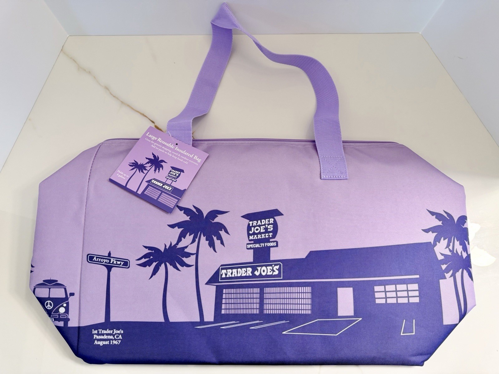 TRADER JOE’S NEW SPRING 2026 Large Reusable Insulated Bag 8 Gallons Purple Rain