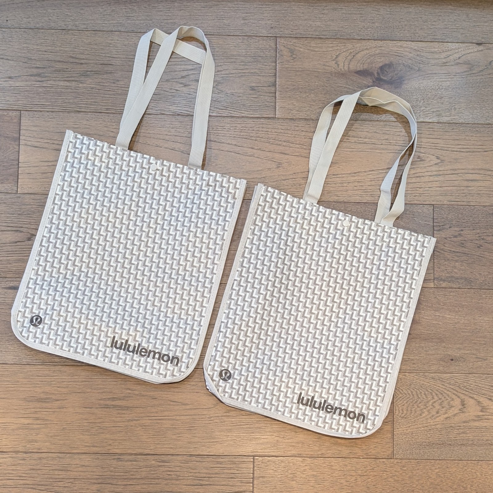 Lululemon Large Lot 2 Reusable Shopping Tote Lunch Bags ❤️ Brown Tan Goyard *NEW