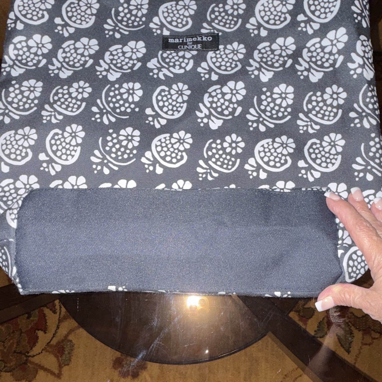 Marimekko for CLINIQUE Reusable Floral Tote Bag Gray/White 16x14x4 in