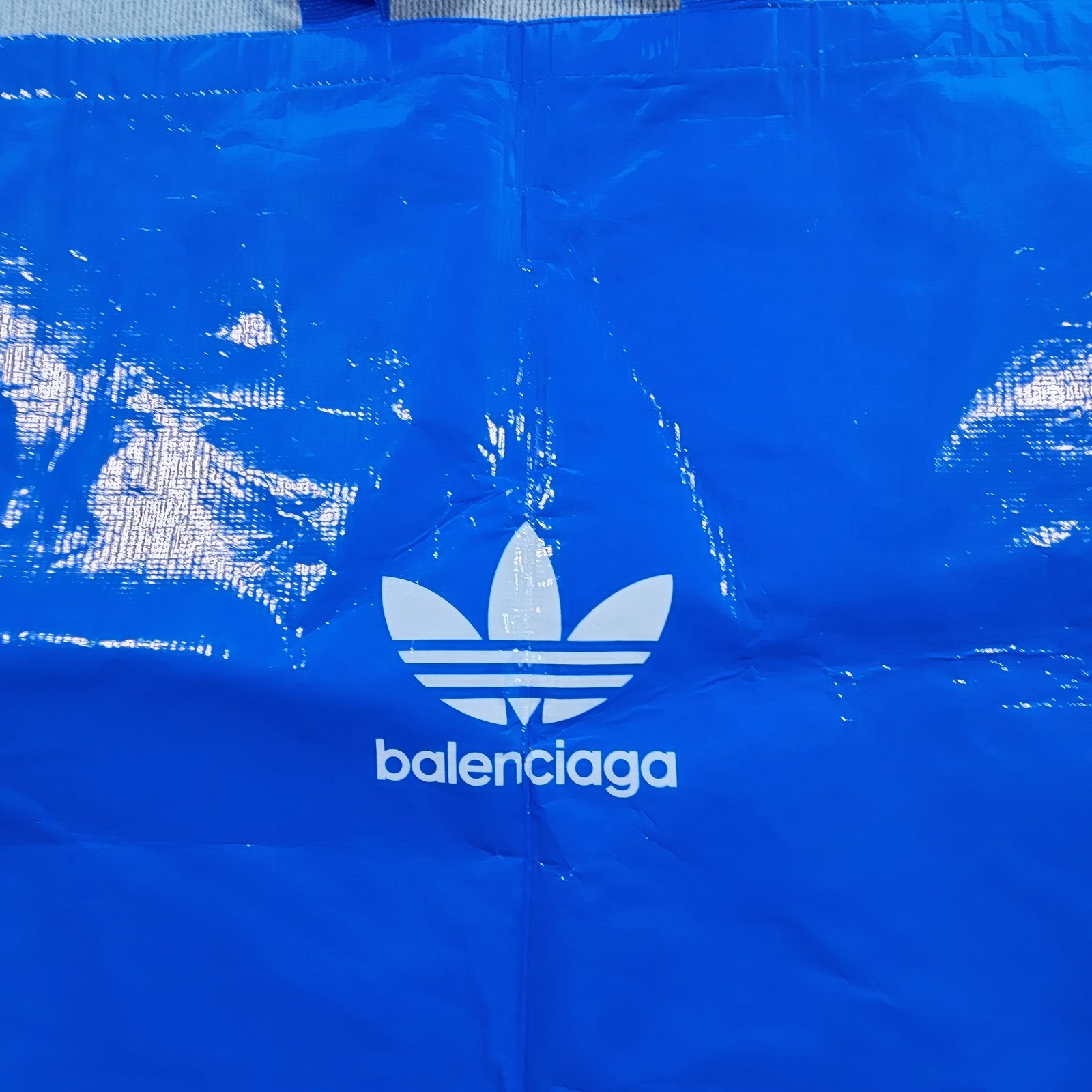 Balenciaga Blue Reusable Shopping Tote Bag Plastic Logo 23x17x5 in 5 Gal