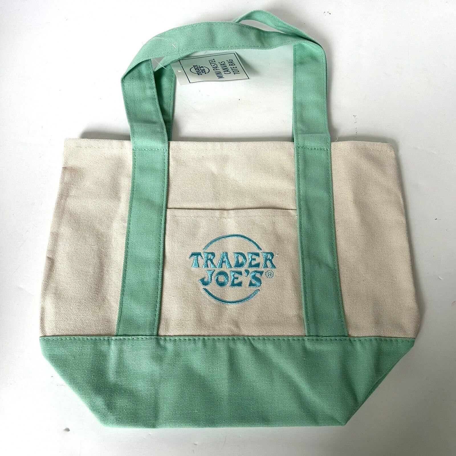 Trader Joe’s Mini Pastel Canvas Tote Bag Light Green New With Tag Easter Spring