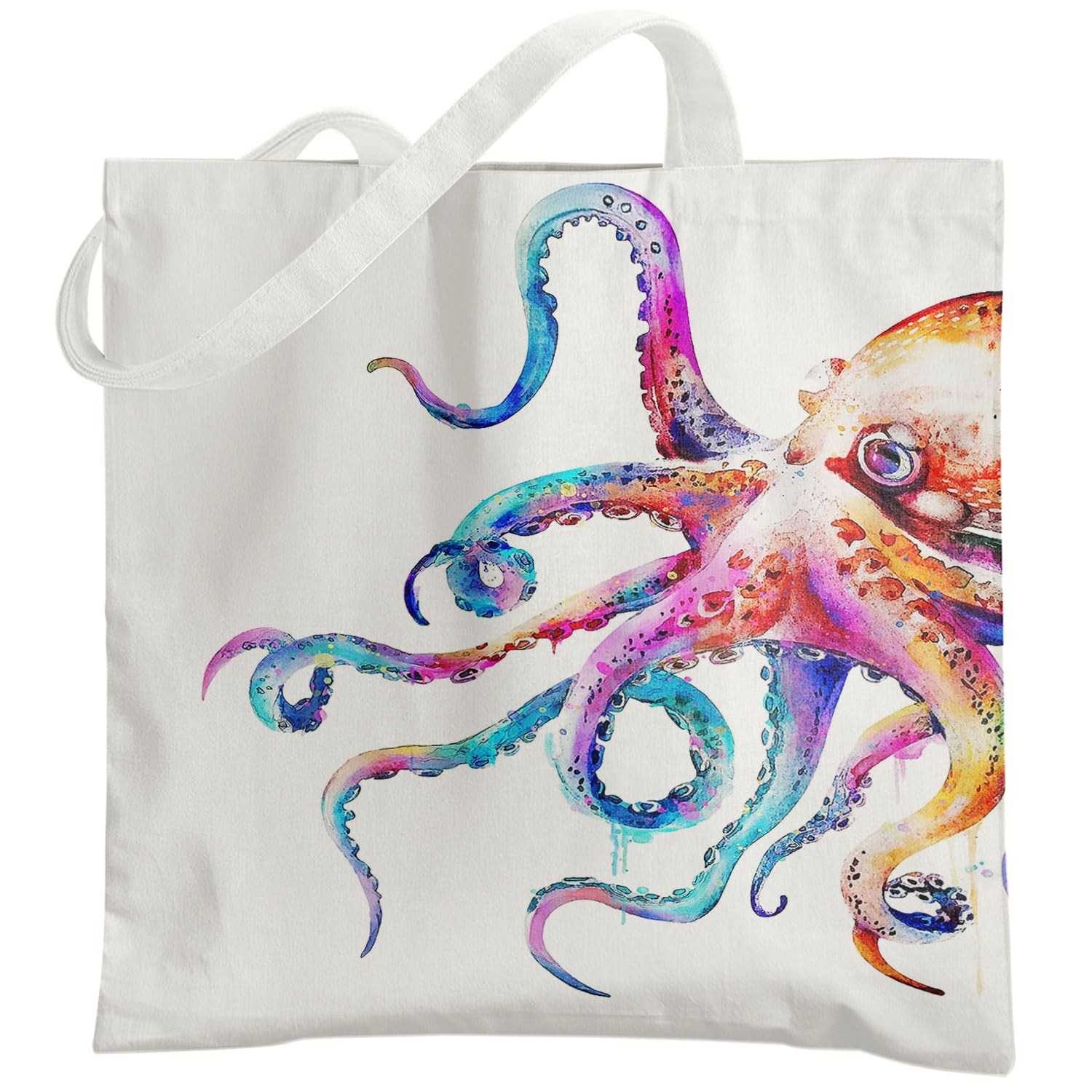 Coastal Beach Octopus Tote Bag, Colorful Ocean Octopus Canvas Tote Bags for ,…