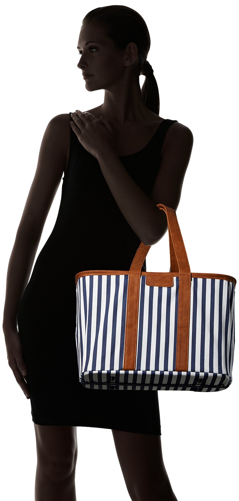 Collapsible LUXE Tote – Navy Striped 1 Pack 30L / 8 Gal – Reusable Grocery Sh…