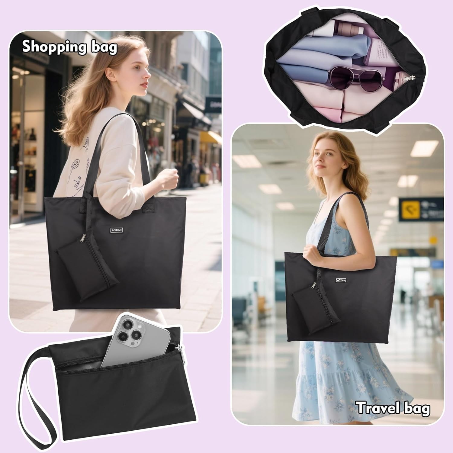 Tear-Resistant Large Reusable Grocery Tote with Waterproof Zipper Closure