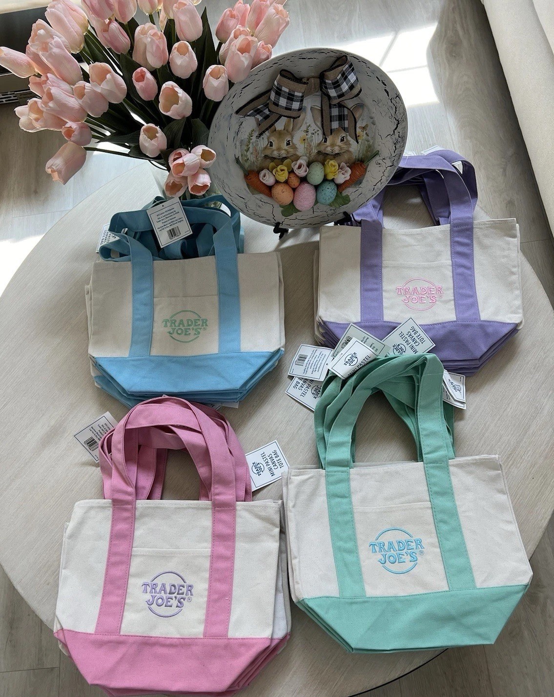 Trader Joe’s Easter Totes, PURPLE, PINK, GREEN, BLUE,