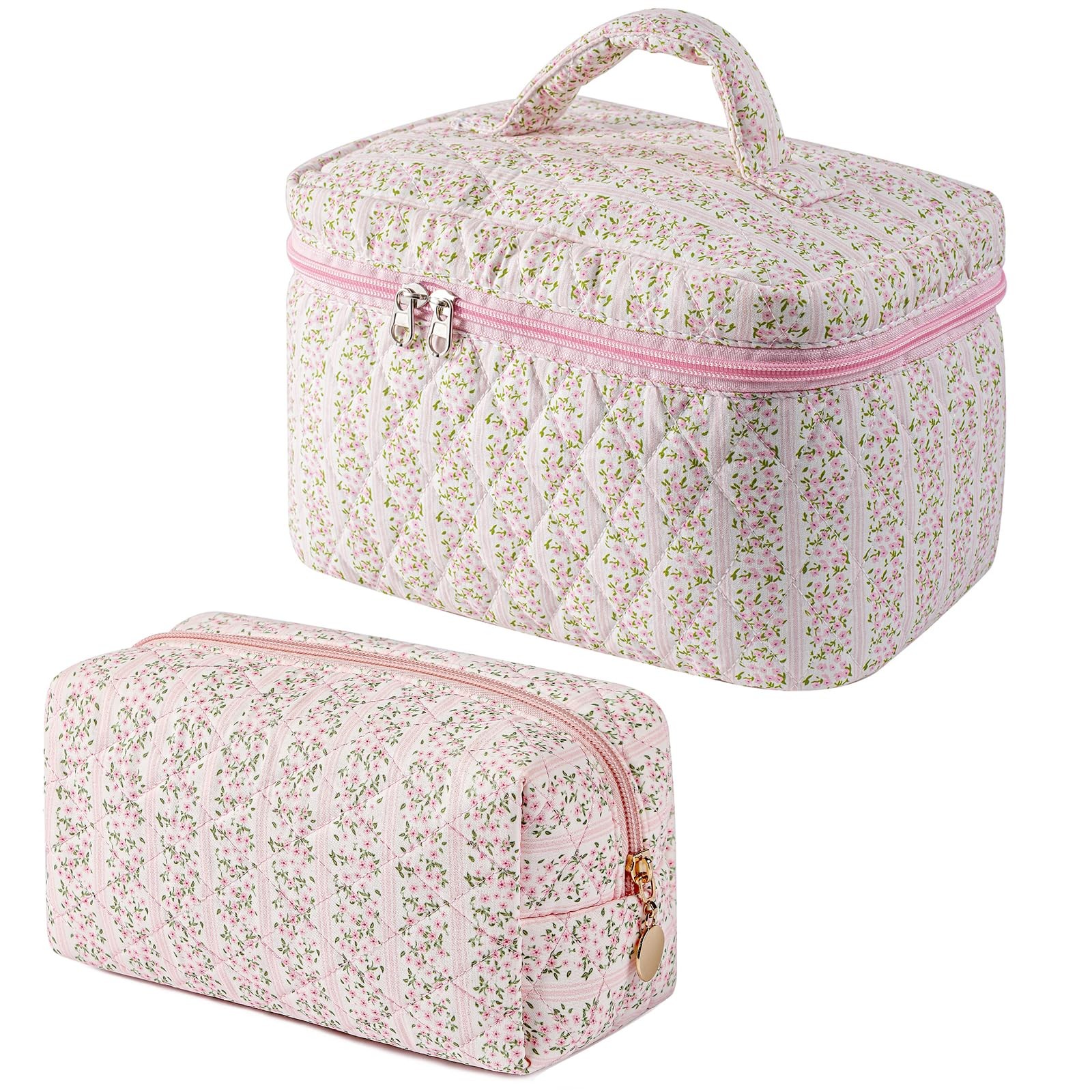HHQQWZ 2 Pcs Makeup Bag Cosmetic for Women Girls, Cute Large Pink+Pink