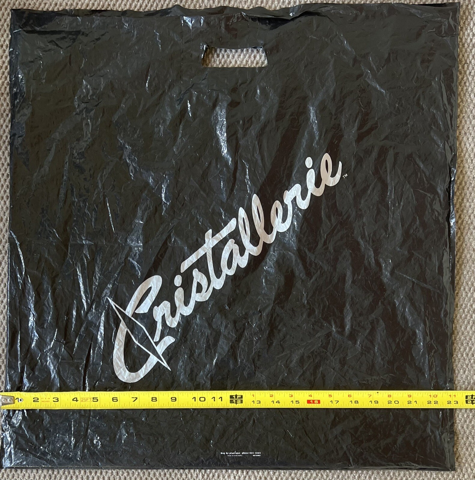 2 Vintage CRISTALLERIE Black Reusable Plastic Shopping Tote Bags- Fine Crystal-