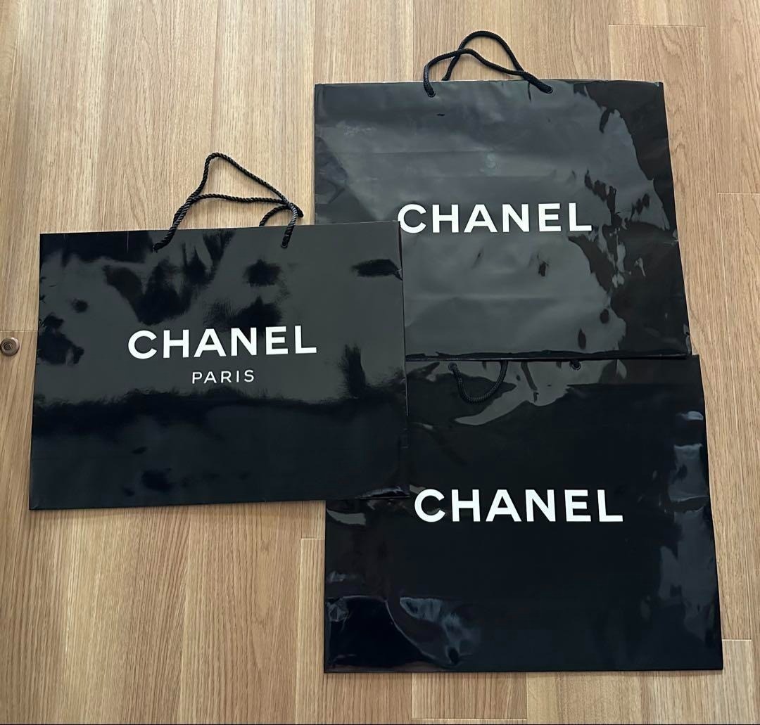 22-piece CHANEL glossy black Shopping Gift Paper Bags Small, Medium,Large size