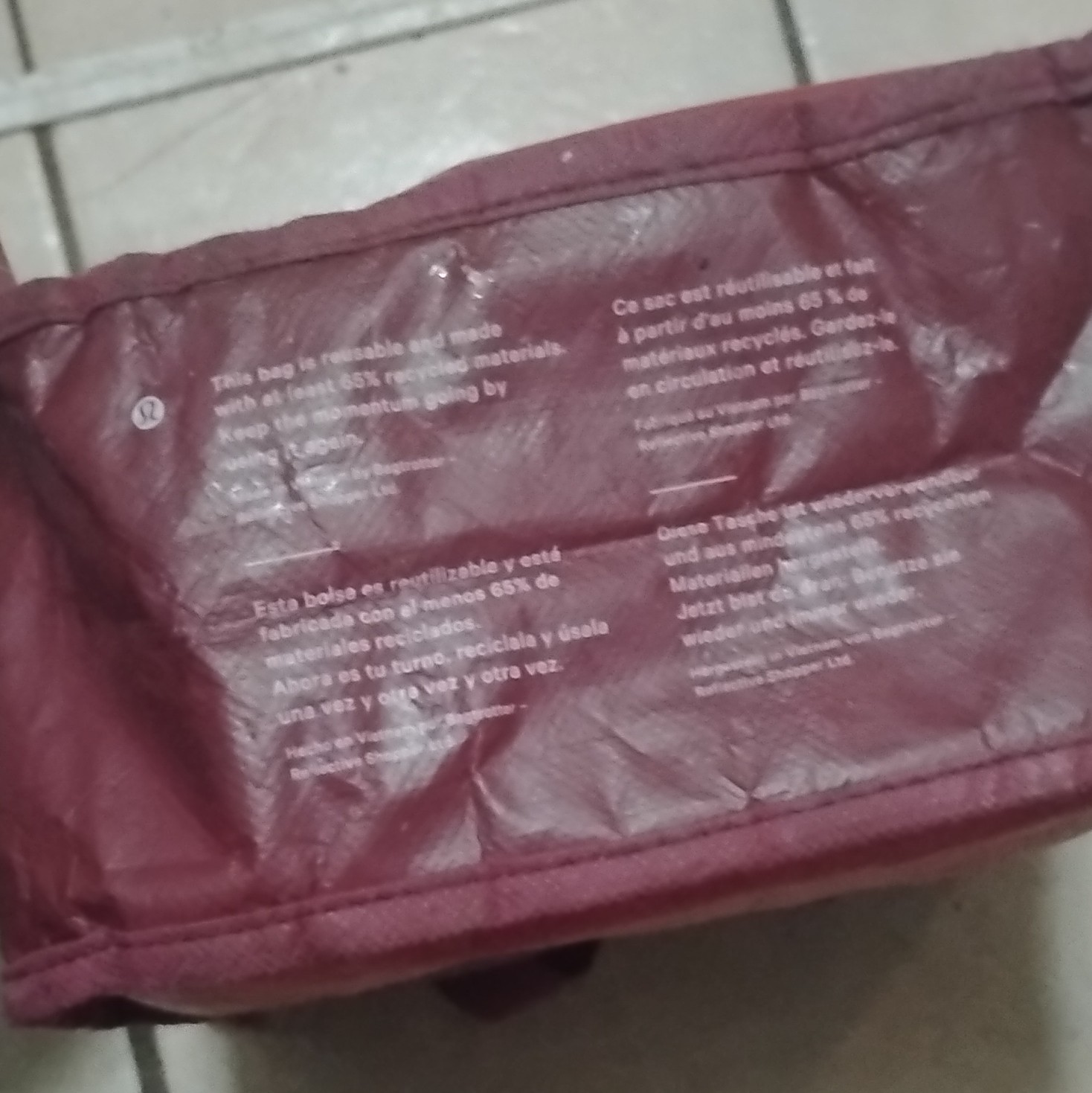 Lululemon Foldable Reusable Shopping Bag Red Recycled 17×13 in 15L