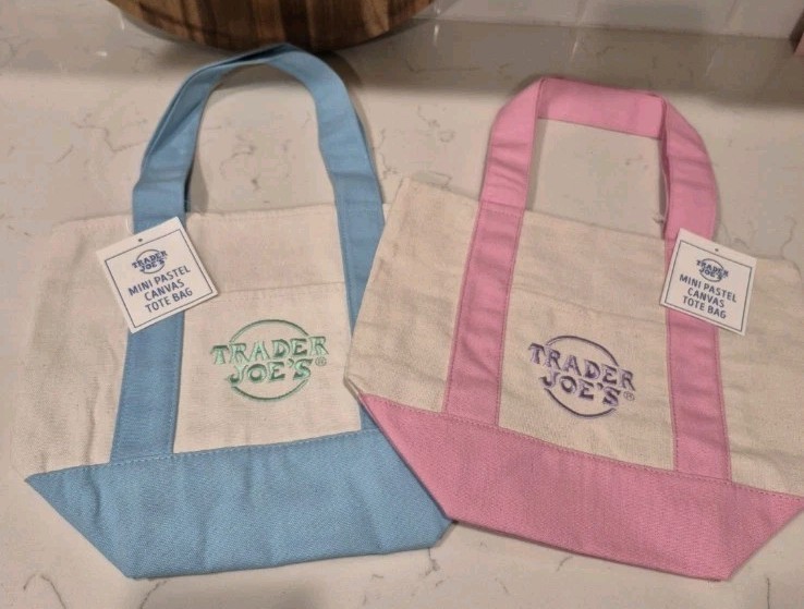 Set of 2 – Trader Joe’s Mini Pastel Canvas Tote Bag- Blue & Pink – Viral