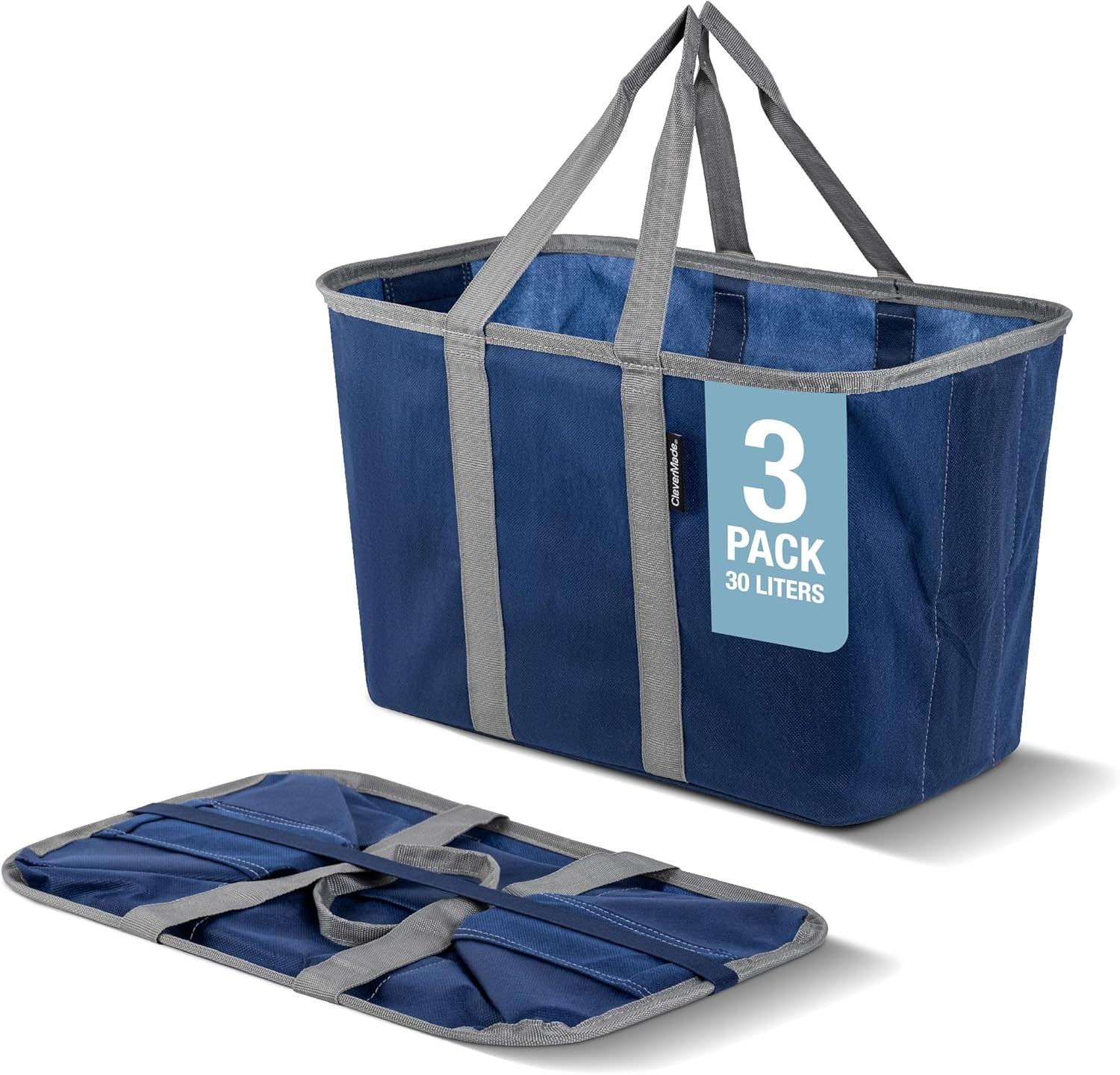 Ecobasket 30L Collapsible Tote Basket 3 Pack – Reusable Grocery Tote That Stands