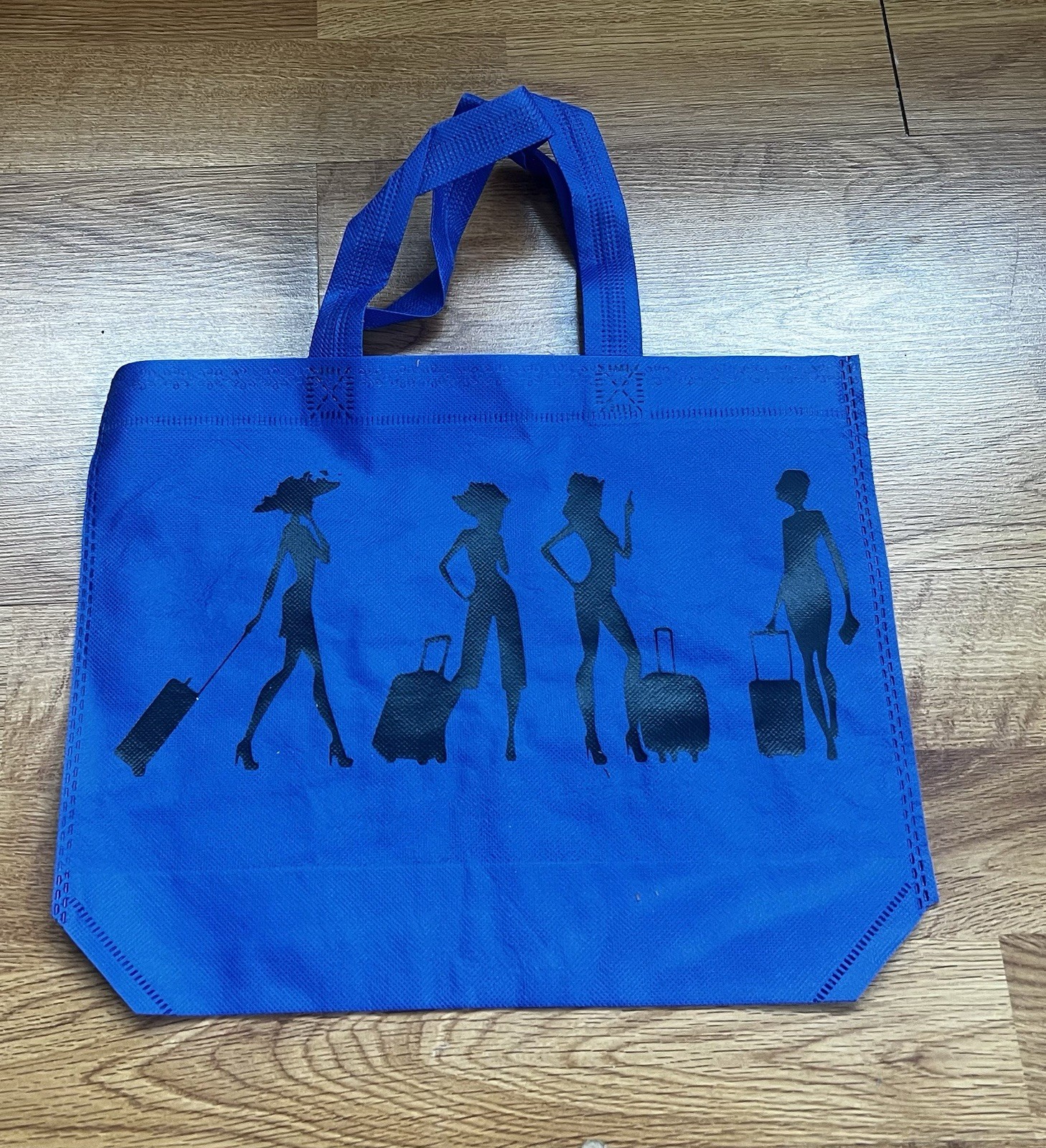 Foldable Blue Reusable Shopping Bag Non-woven Fabric Girl’s Trip Silhouette