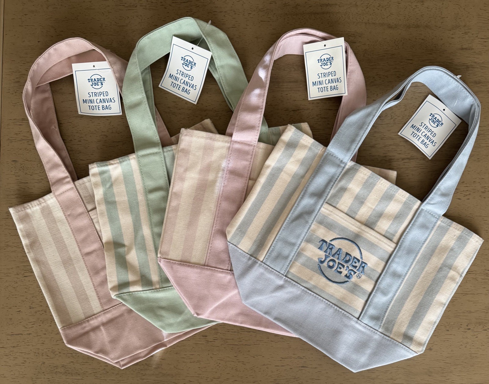 NEW Trader Joe’s Mini Pastel Stripe Canvas Tote Bag Limited Edition Set Of 4