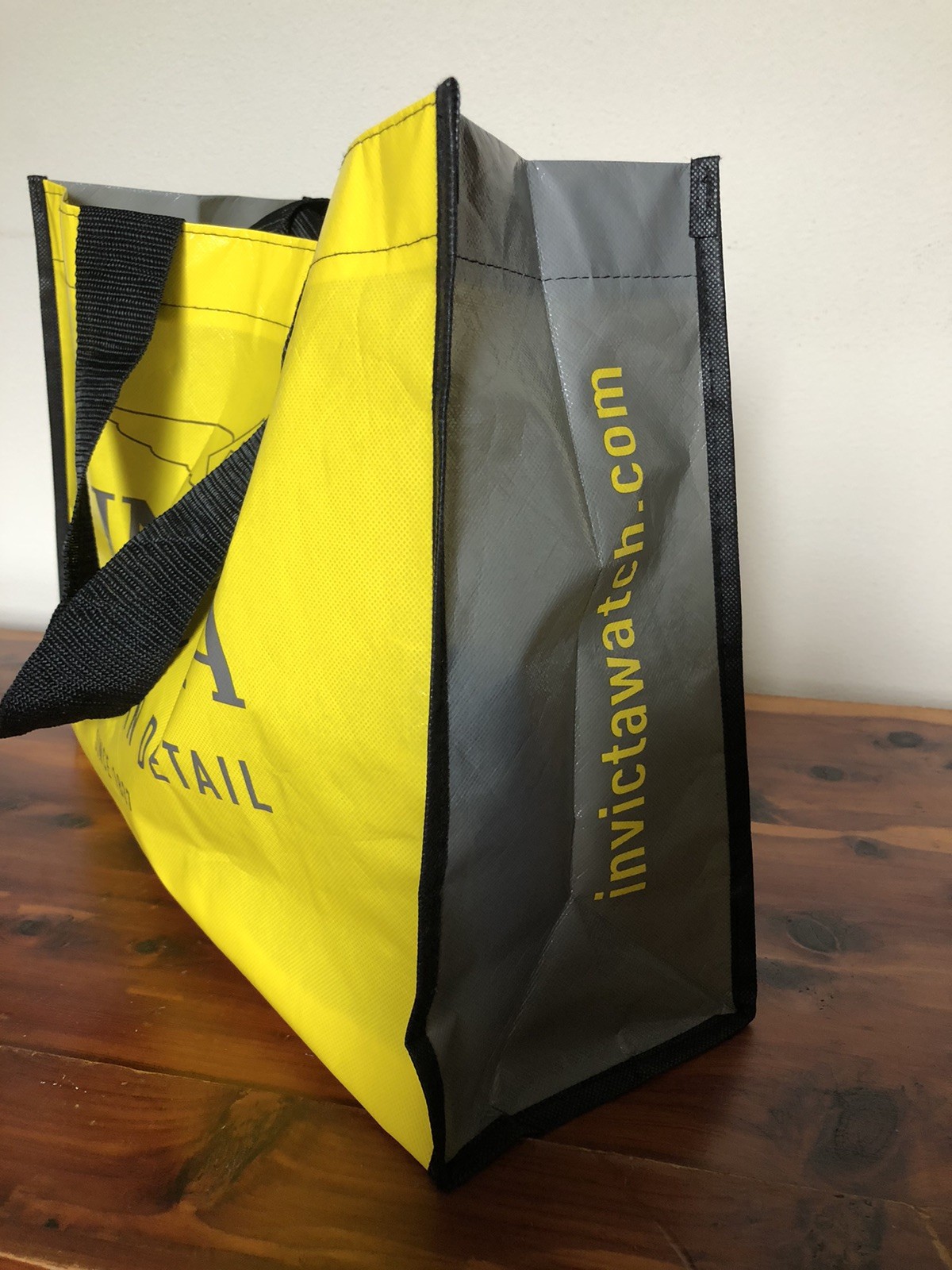 INVICTA Watch Logo Reusable Tote Bag 17” Yellow Black Shopping Grocery Bag New