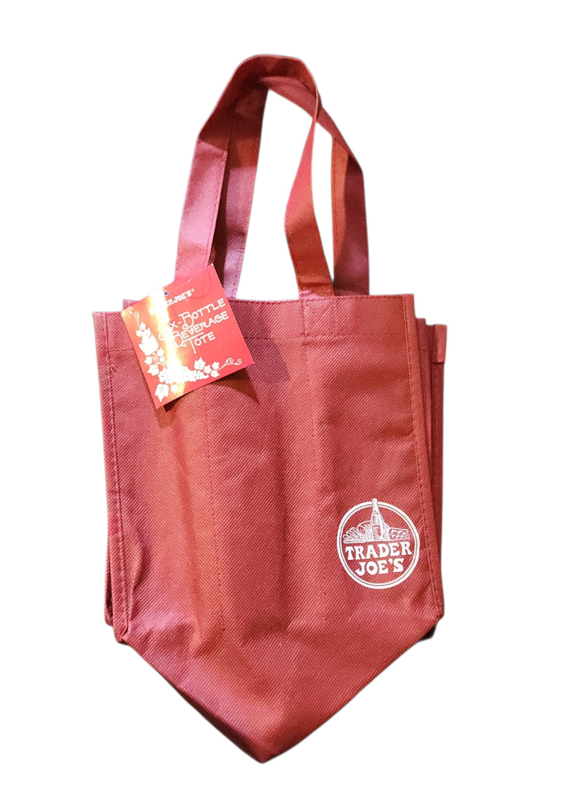 Trader Joe’s Six-Bottle Beverage Tote Reusable Bag Maroon Color 9″ X 9″ NEW