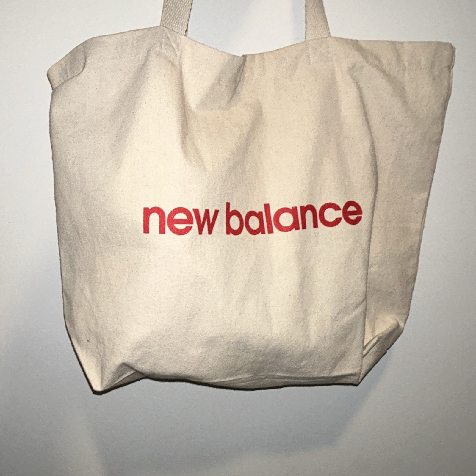 New Balance Large Beige Canvas Tote Bag Red Logo 19x15x12 in Solid