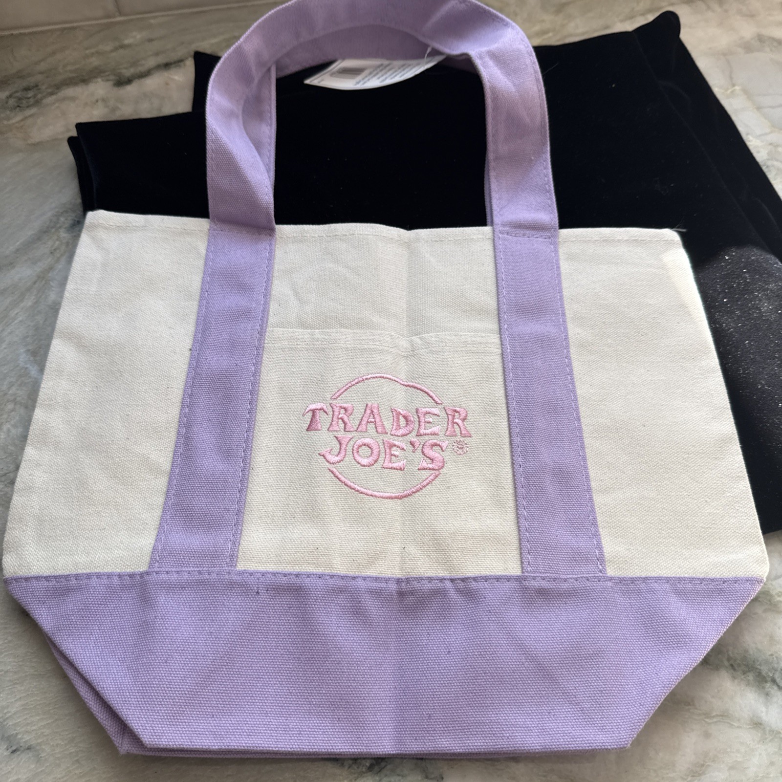 Trader Joe’s Mini Canvas Tote Bag, Pastel/Lavender – NEW