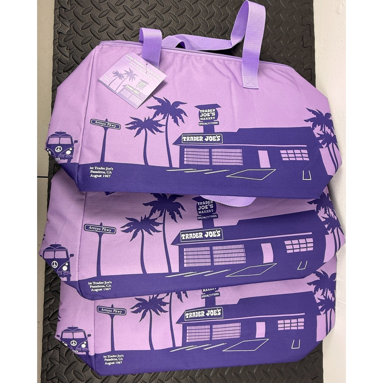 NWT Lot of 3 Trader Joe’s Large Insulated Reusable Tote Shopping Bag Lavender 8G
