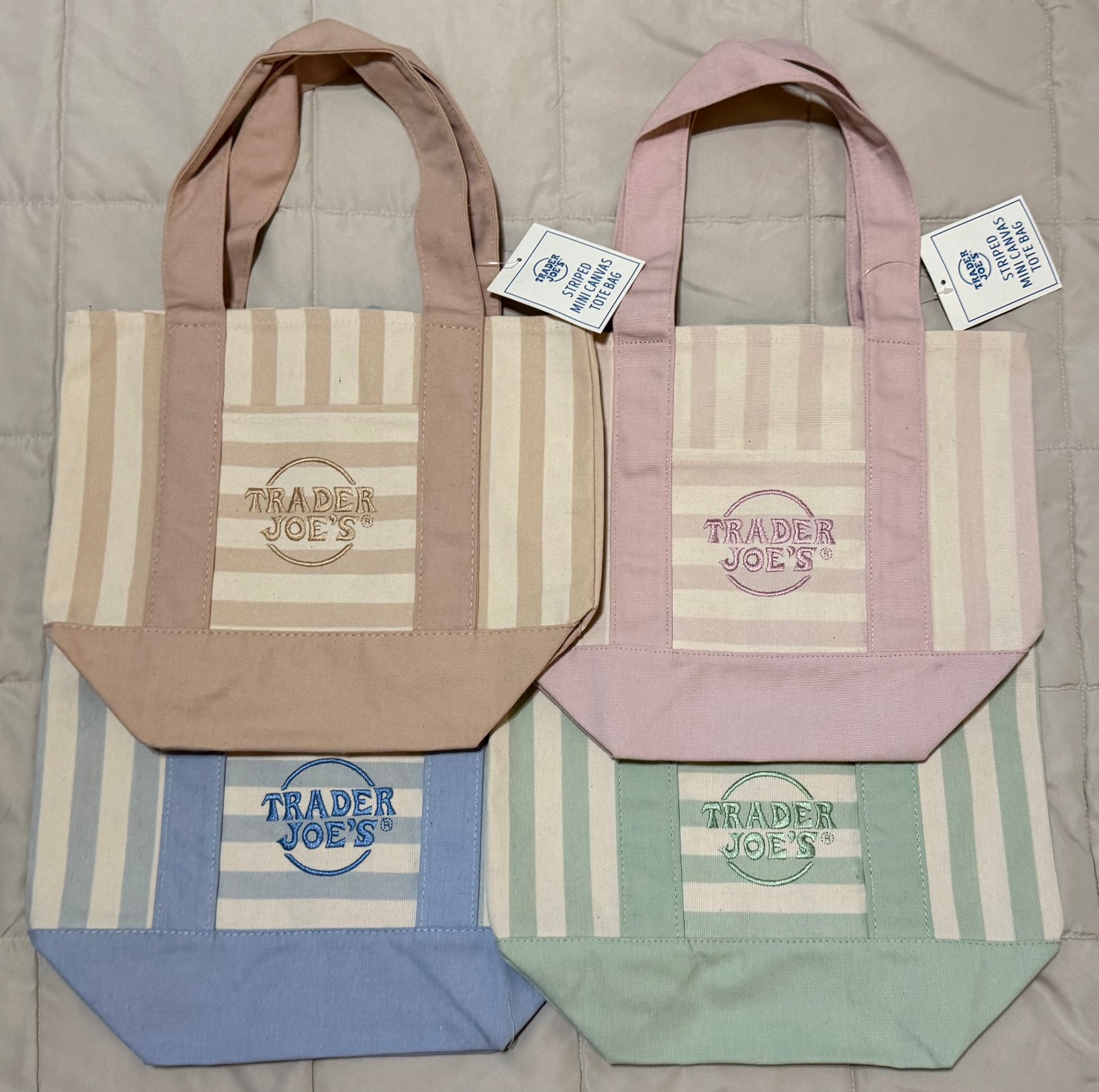 Trader Joe’s Mini Pastel Striped Canvas Tote Bag 2026 Limited Edition Set Of 4