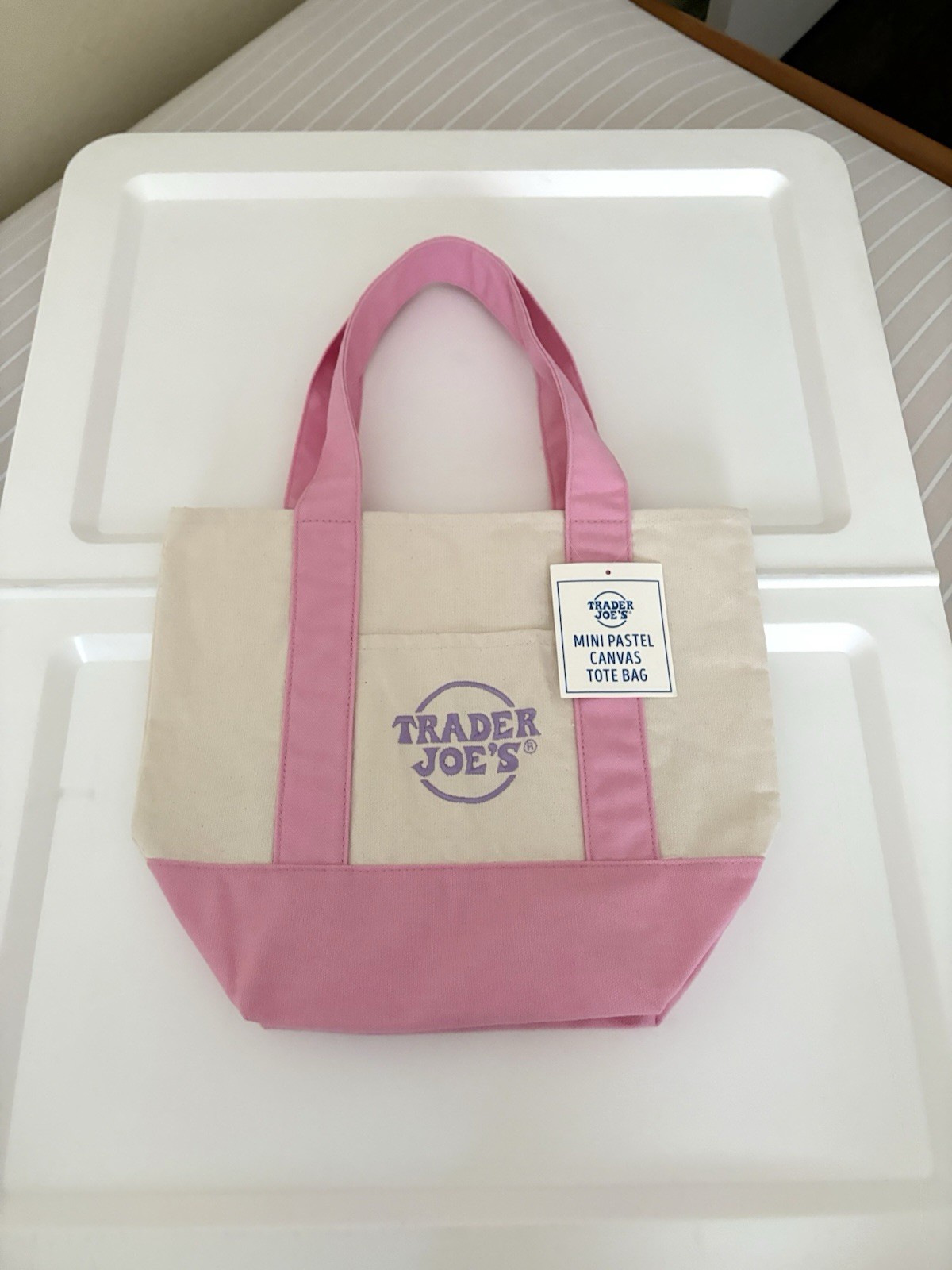 Trader Joe’s Easter Pink Mini Canvas Grocery Shopping Tote Bag Purse Reusable