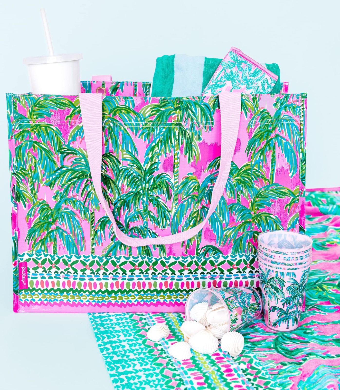 Pink/Green XL Market Shopper Bag, Oversize Reusable Grocery Tote with Comfort…