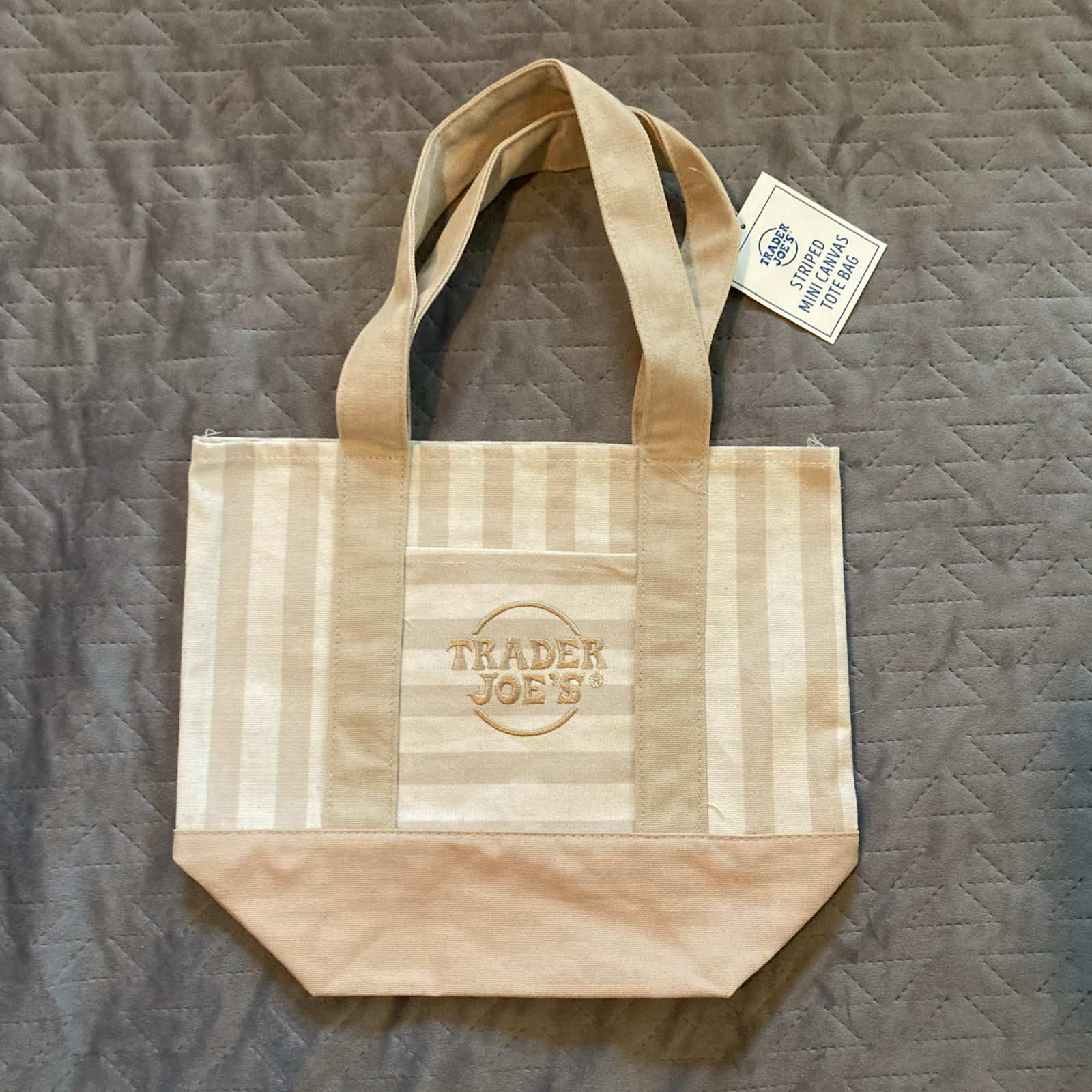 Trader Joe’s Mini Striped Canvas Tote Bag-Set Of 4-Blue-Pink-Green-Tan-NEW!