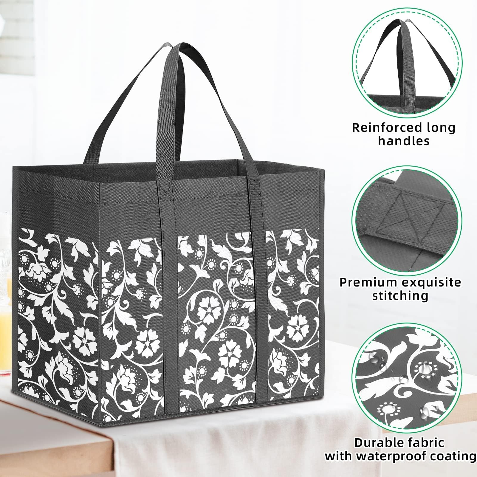 Reusable Grocery Bags Foldable Tote Bags bulk with Reinforced Handles Shoppin…