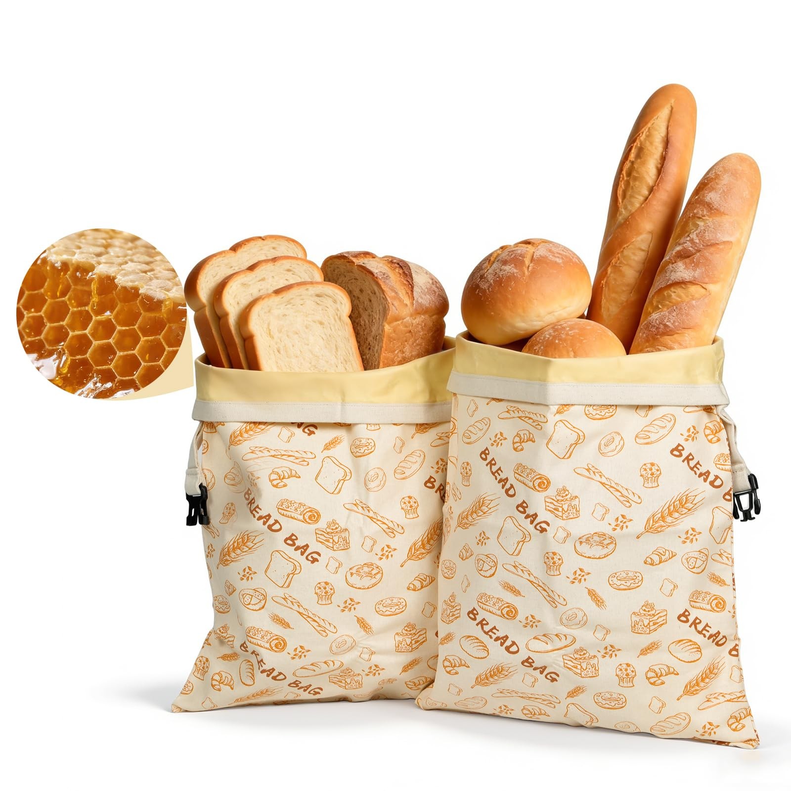 2 Pack Beeswax Bread Bags for Sourdough Homemade Bread, Large, Apricot