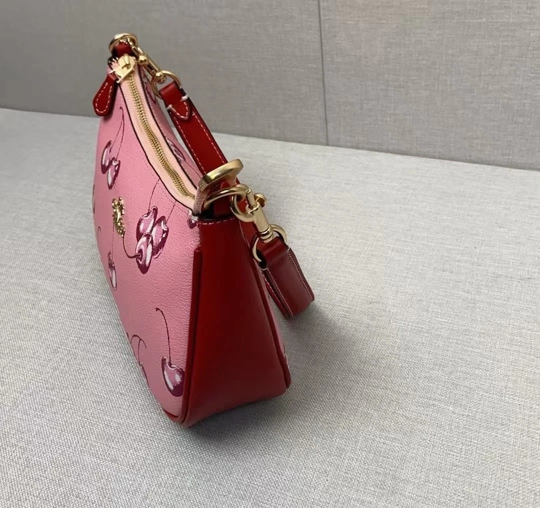 NWT Teri 2way Shoulder Bag Canvas Leather Cherry Print Pink CR290 New