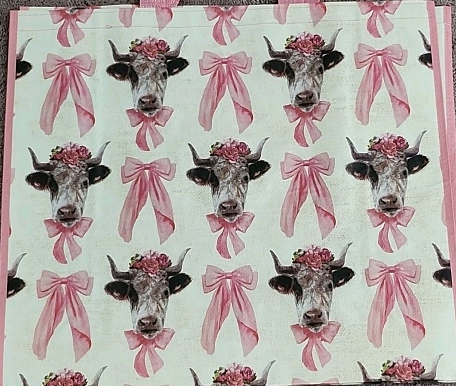 New Marshalls – Fancy Highland Cow & Bows – Large Reusable Shopping Tote Eco Bag