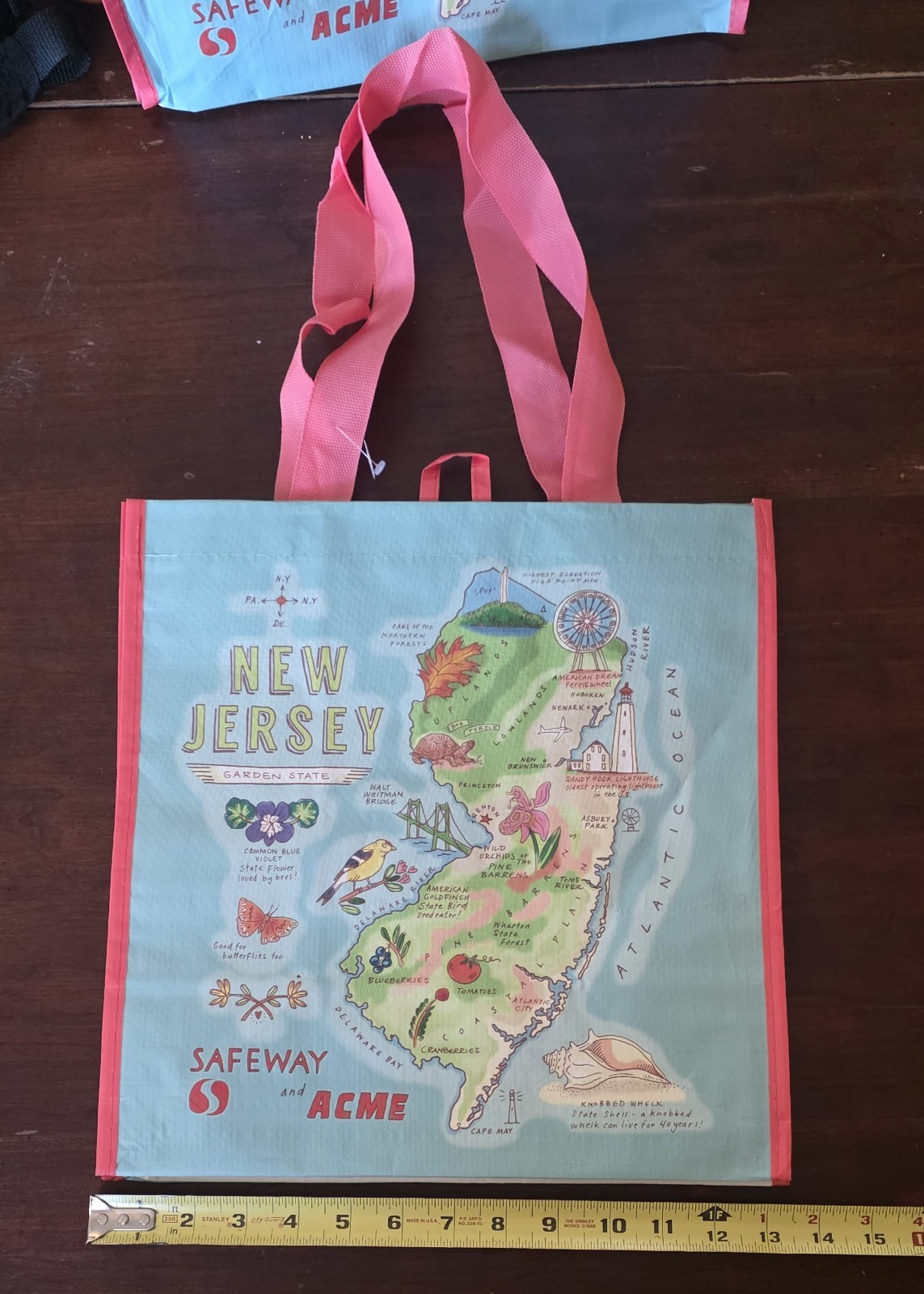 Acme New Jersey Reusable Shopping Tote Bag w/ lllustrated Map & Landmarks NEW