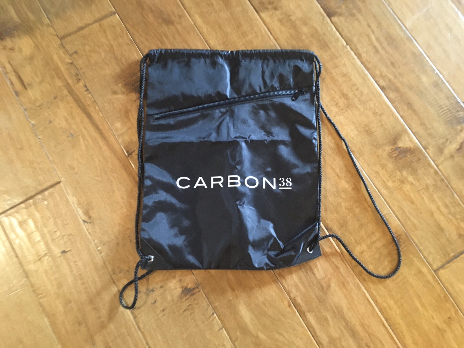NEW Carbon 38 Nylon Black Gym Bag Drawstring Backpack Zipper