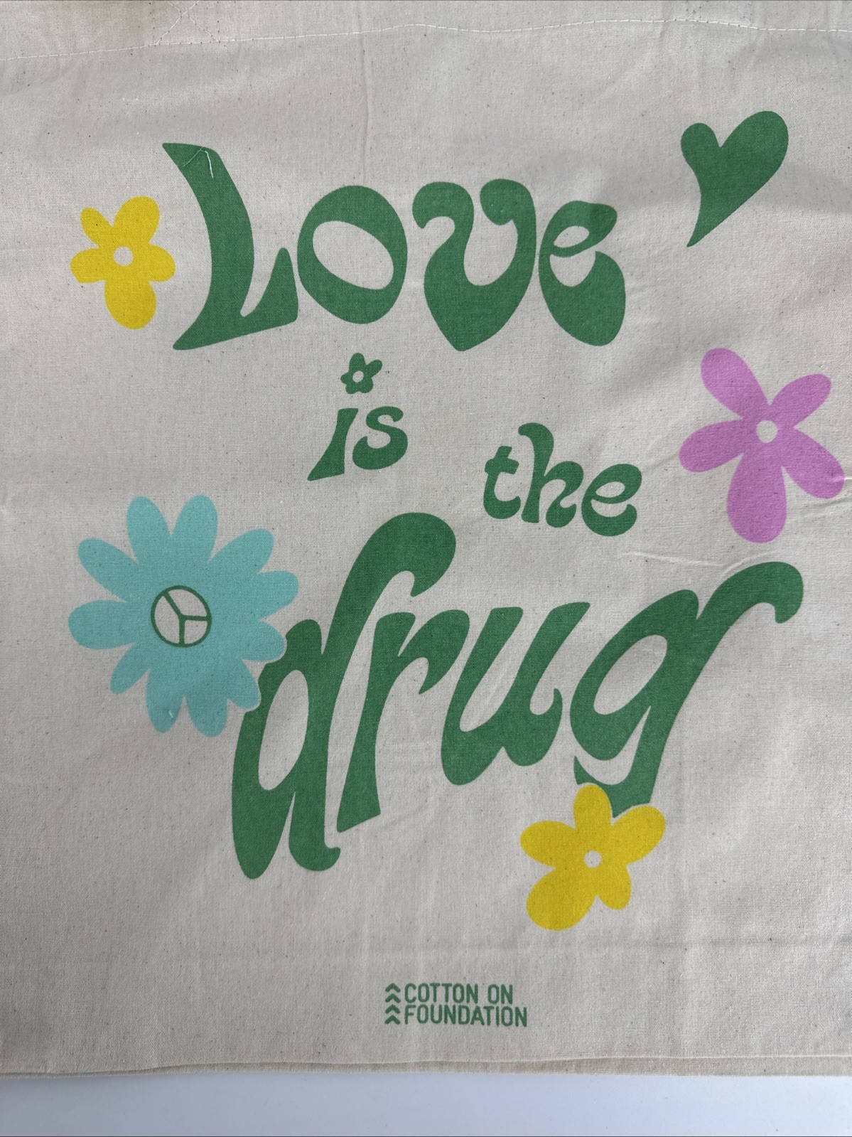 LOT OF 2 RARE Cotton:On Organic Tote Bag “Love is the Drug” Reusable Grocery NEW