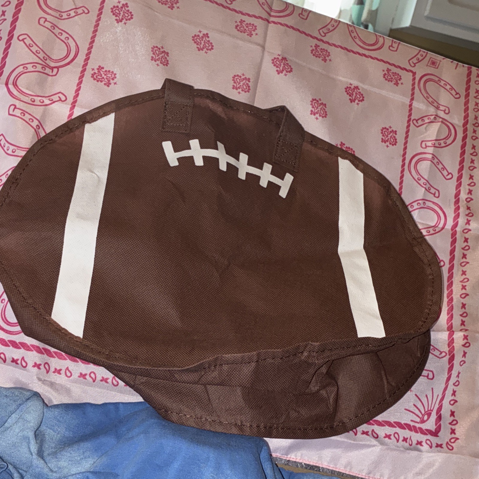 Football Pattern Reusable Shopping Bag Brown/White, 13 in, 6 in W/H