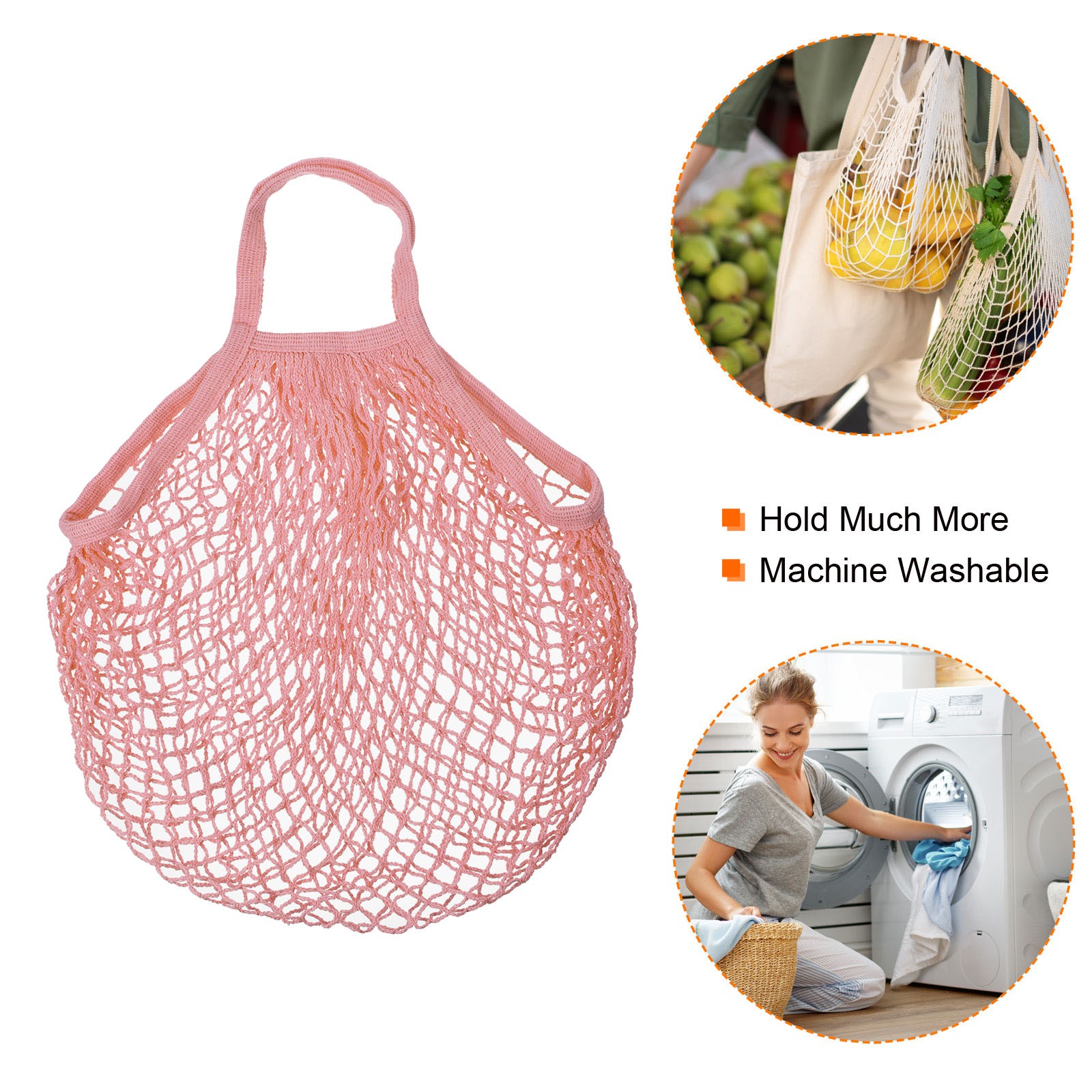 Cotton Mesh Bag, 15×13.8″ Mesh Net String Grocery Bags Brown