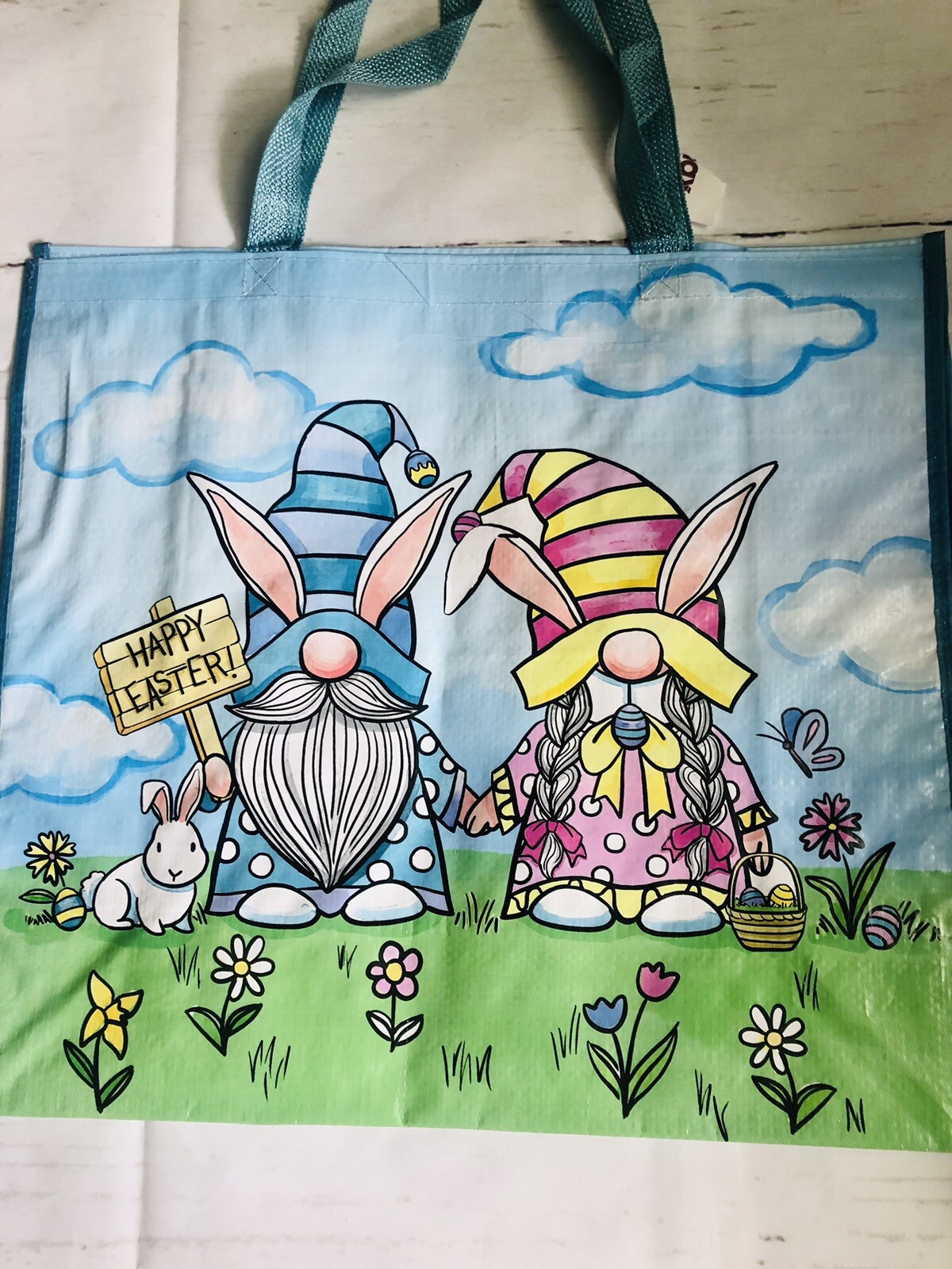 Home Goods Easter Gnomes Happy Easter Reusable Tote Bag 19″ X 17″X 8″