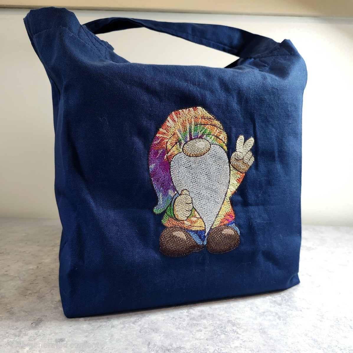 Tote Market Book Bag Embroidered Hippy Peace Multi Colors Blue Canvas Handmade