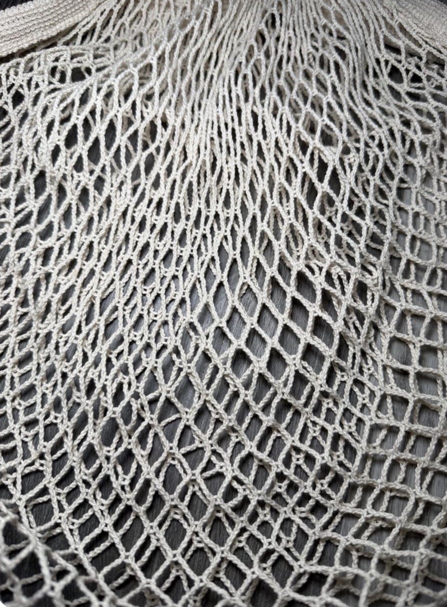 Cotton Mesh Farmers Market Tote Bag Cream Knit Crochet Shopping Beach Grocery