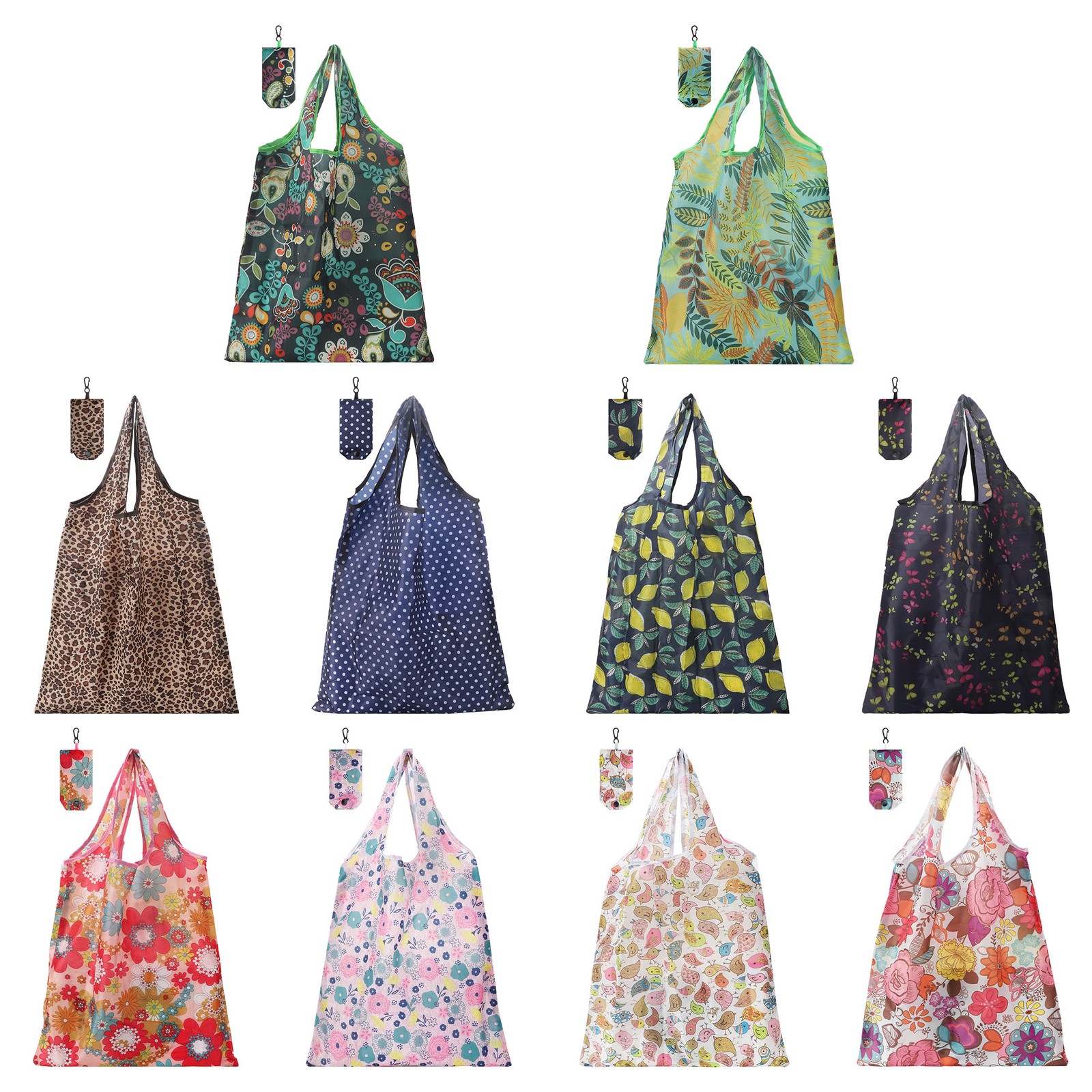10PCS Large Reusable Grocery Bags Foldable Shopping Tote Bag Washable w/ Handle